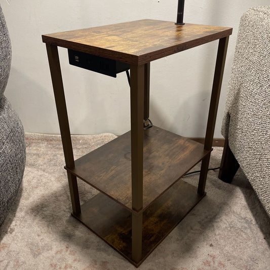 Faux Wood Table Lamp w/ USB and Electrical Outlets AS IS LAMPS