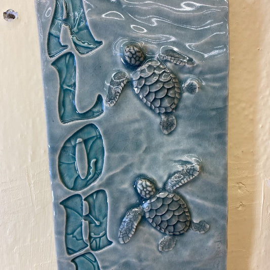 JOHN BEASLEY ALOHA Sea Turtles Ceramic Plaque ART