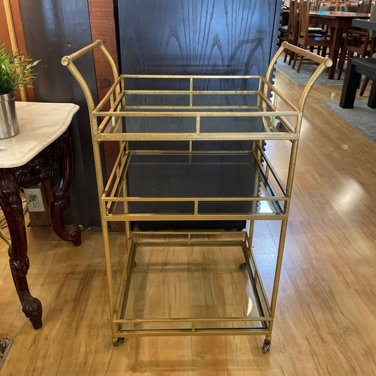 Matte Gold 3 Tier with Mirror Top Shelf Bar Cart
