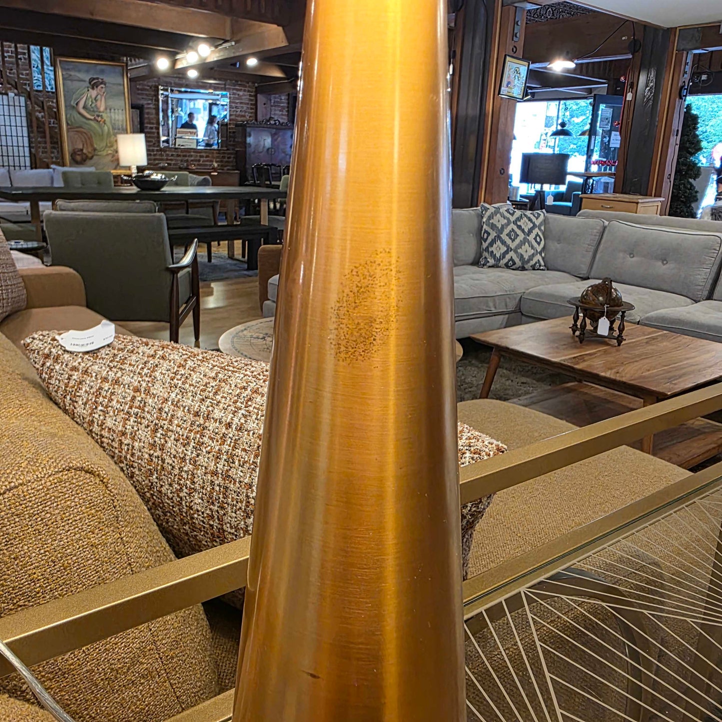 Sleek Conical Brass Base Table Lamp