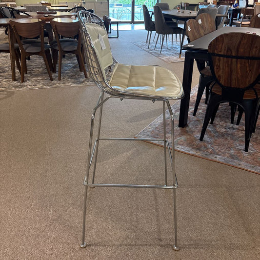 MCM Chrome Grid Barstool with White Cushions C DINING CHAIRS