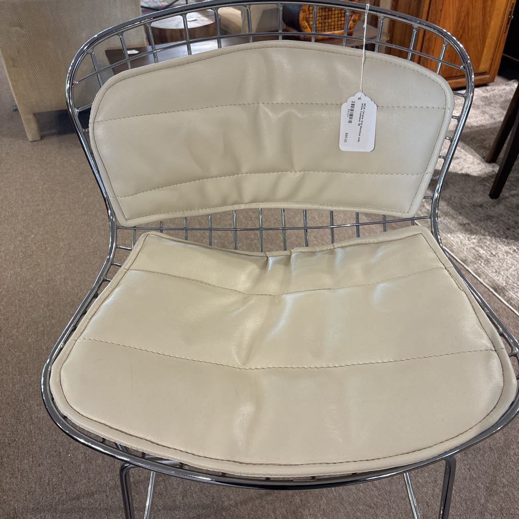 MCM Chrome Grid Barstool with White Cushions