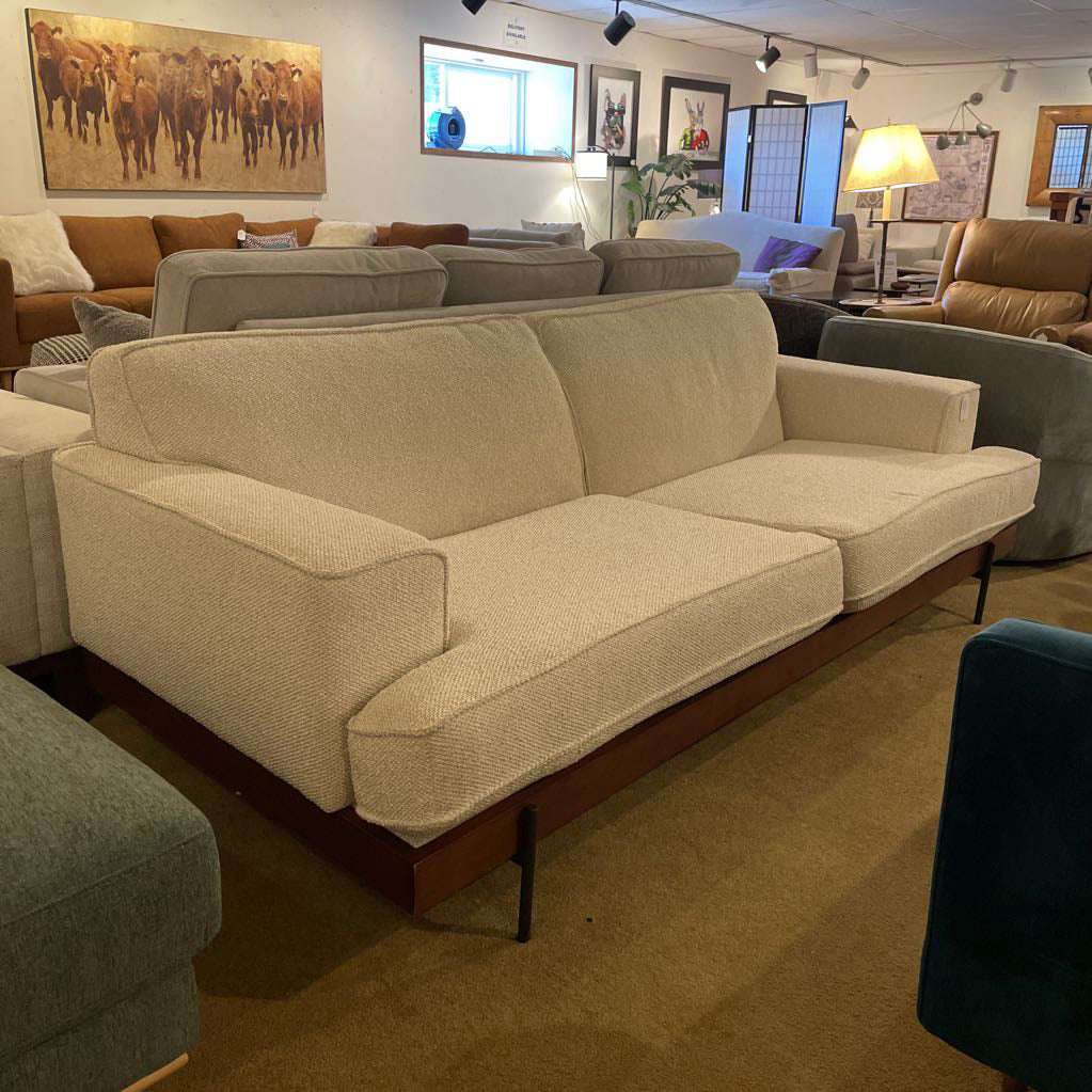 Wood Base Metal Leg White Textured 2 Seat Sofa