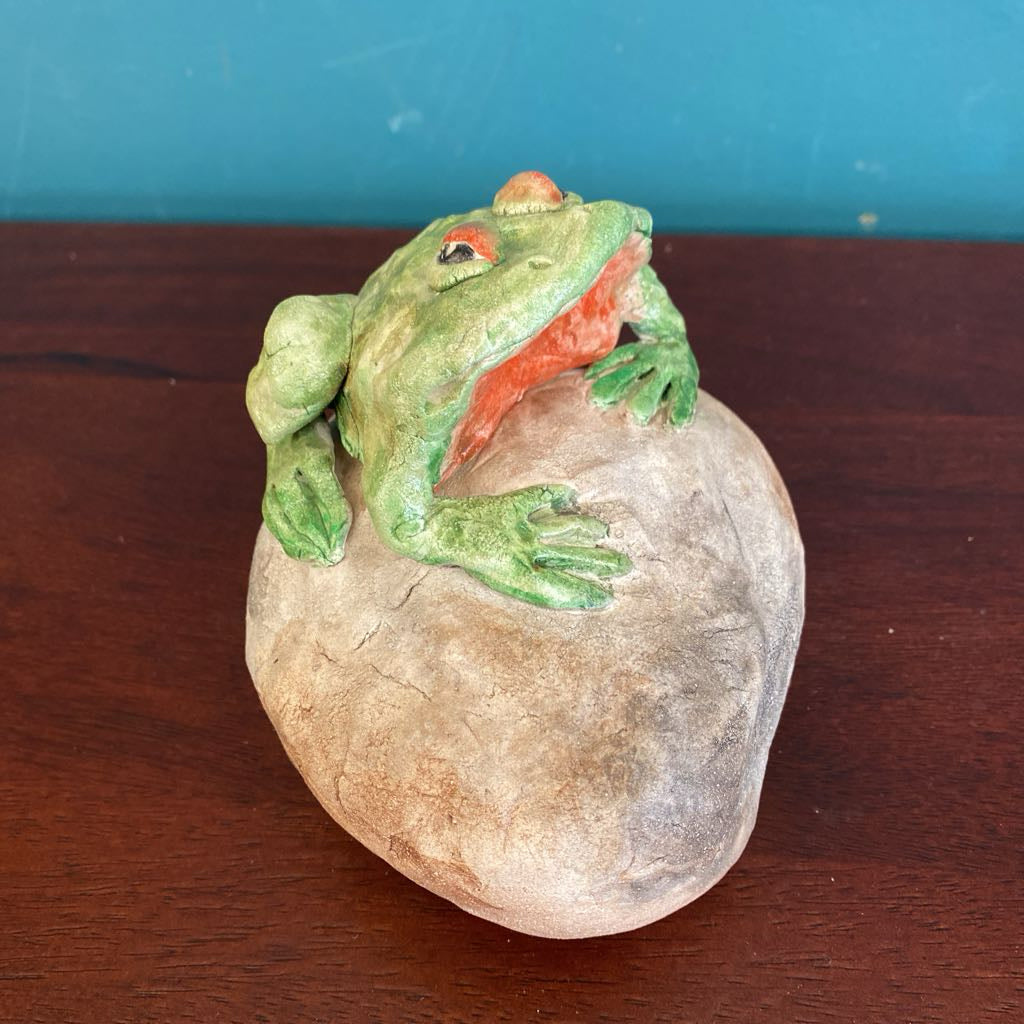 Signed CHRIS Whimsical Ceramic Frog UNIQUE FINDS