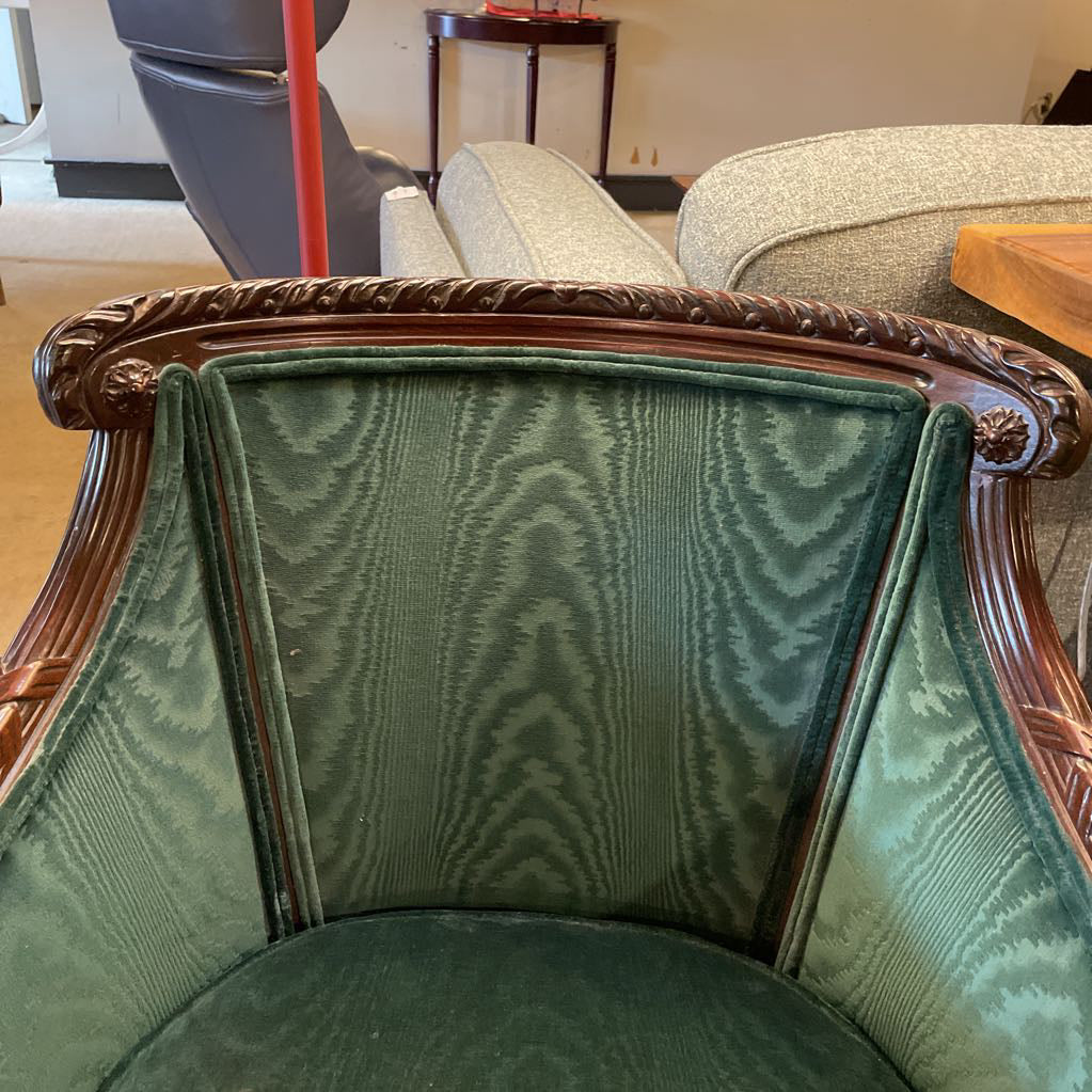 Century Emerald Green Embossed Velvet Barrel Back Lounge Chair