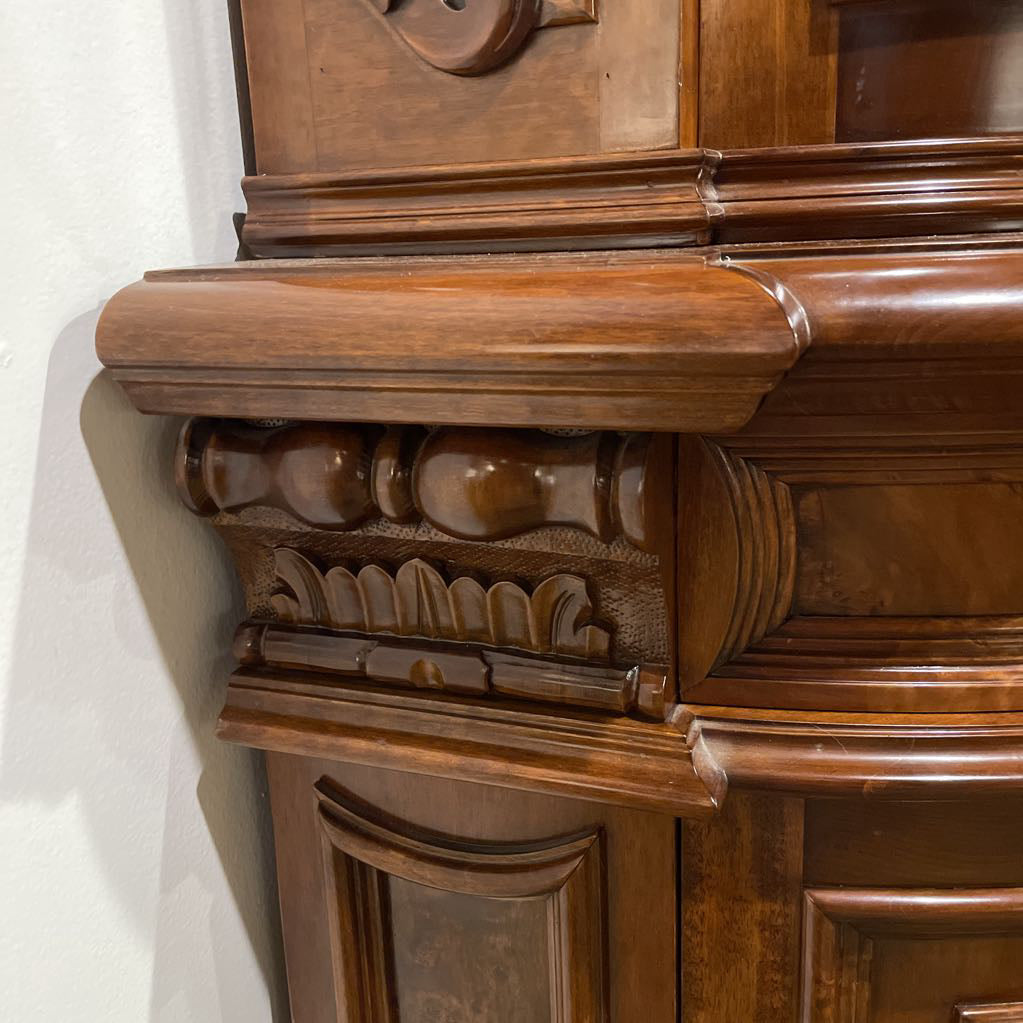 Ornate Italian Burled Wood Corner Cabinet