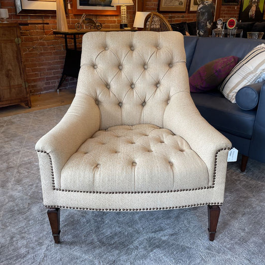 Wheat Fabric Tufted Arm Chair w/ Leather Back U ACCENT CHAIRS