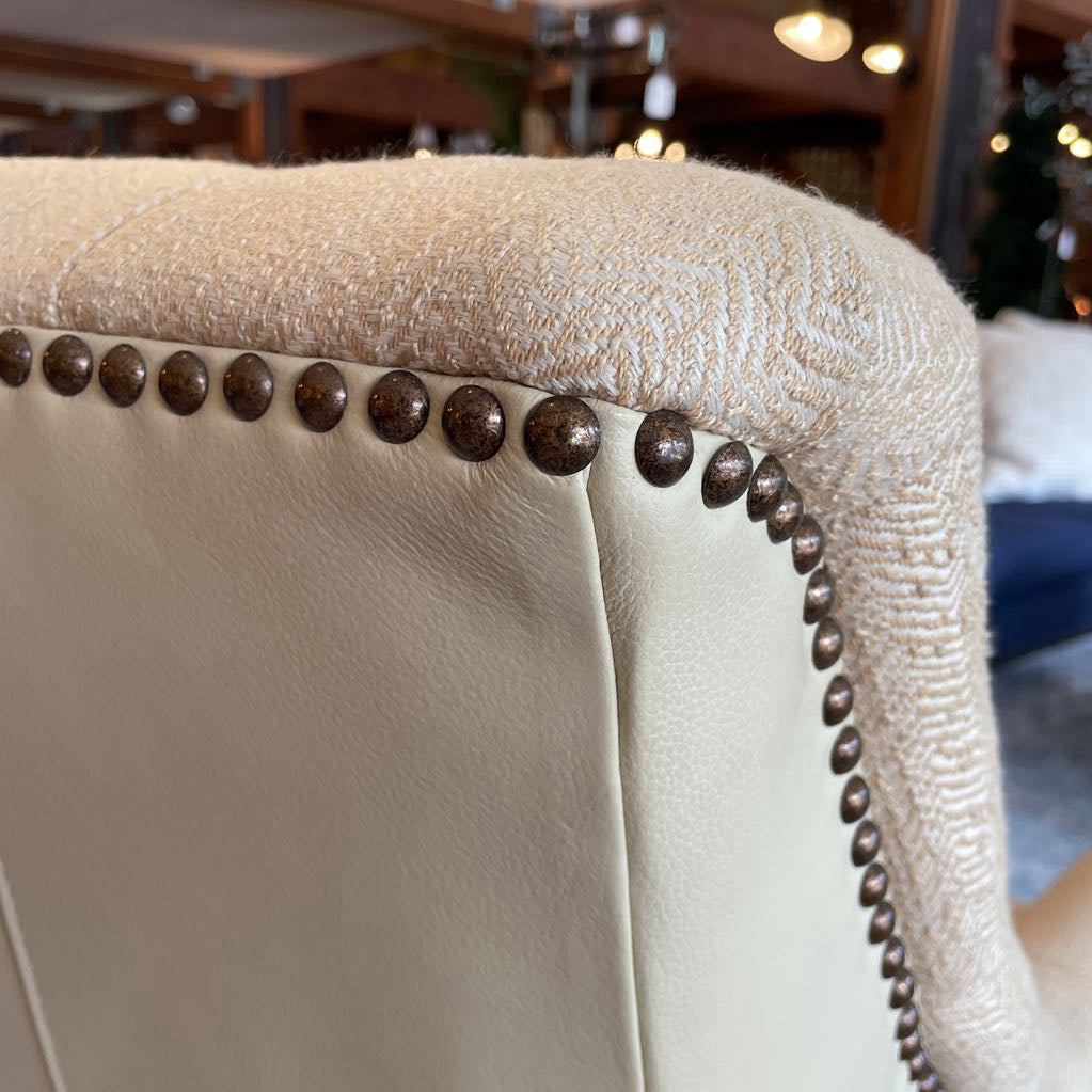Wheat Fabric Tufted Arm Chair w/ Leather Back