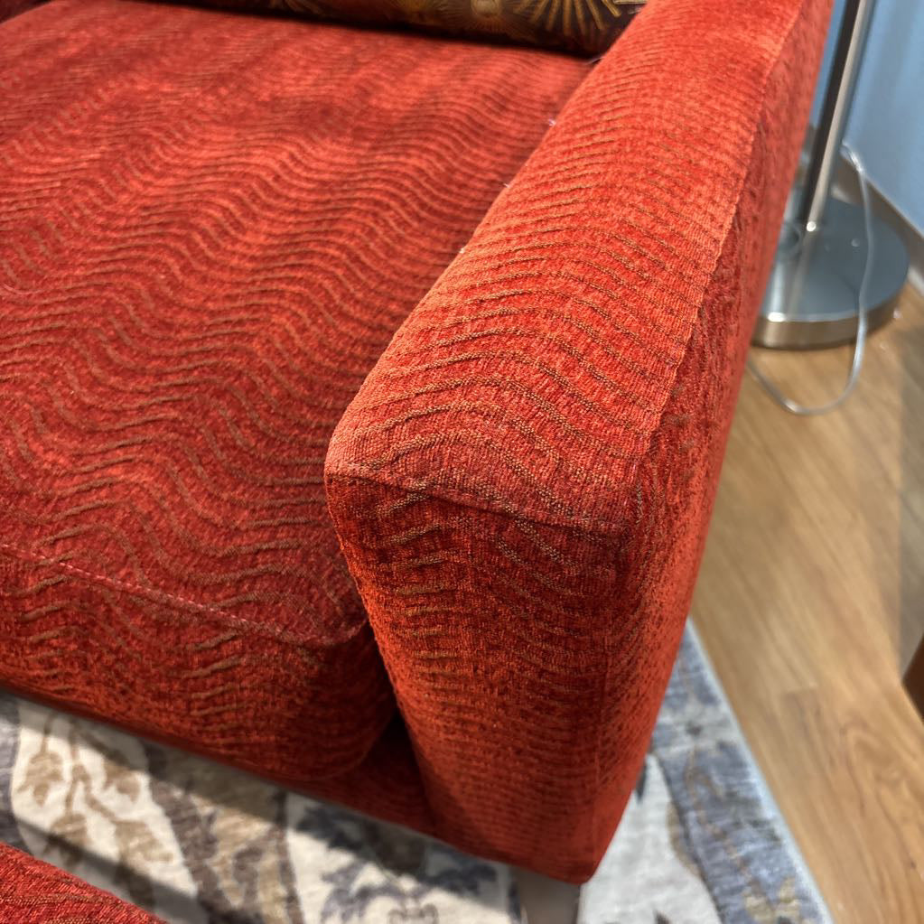Thyer Coggin Blood Orange Wave Pattern Accent Chair w/ Ottoman