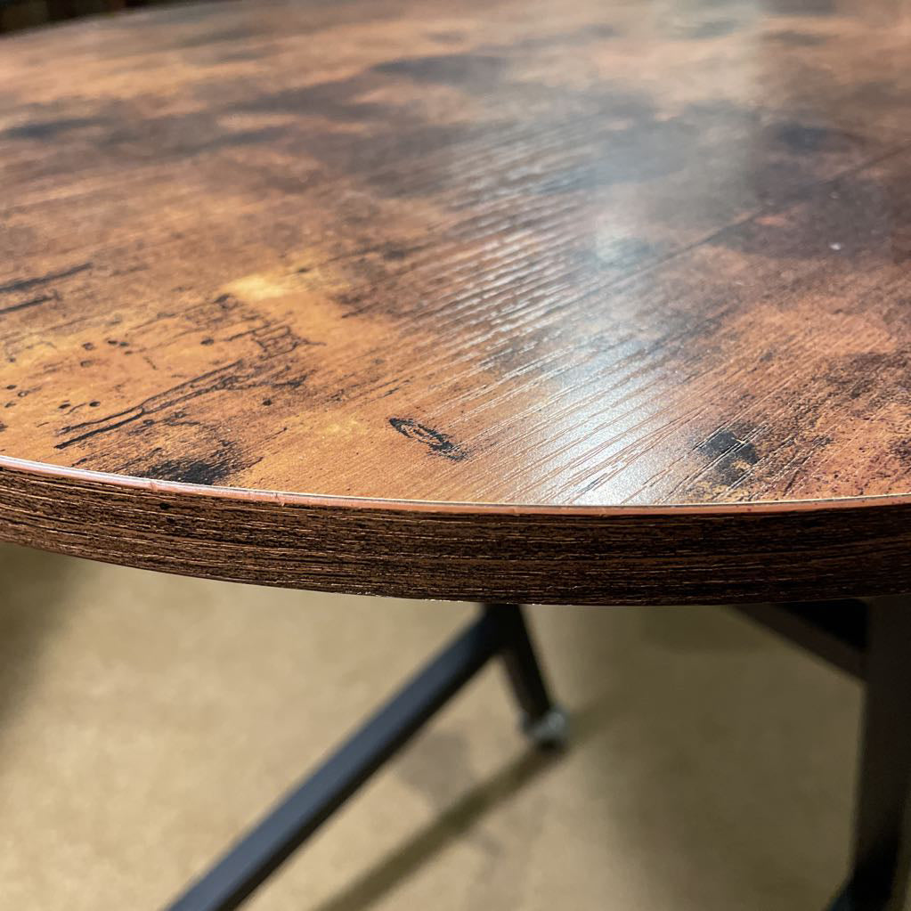 Round Wood Top with Black Metal Base Rolling Table C SIDE TABLES