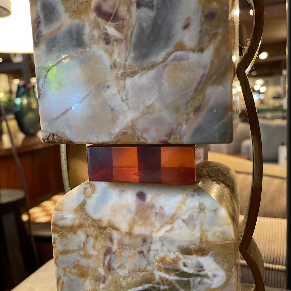 Two Marble Cube Brass Table Lamp *No Shade*