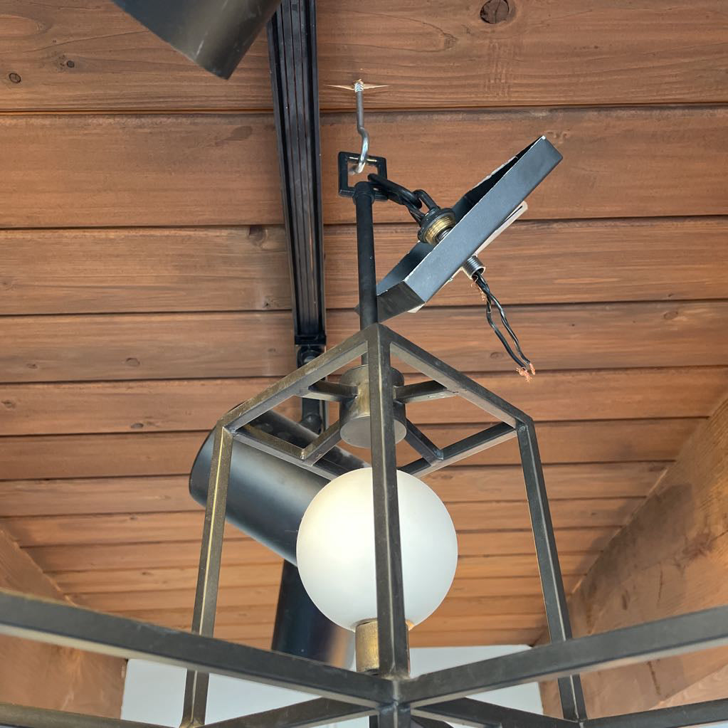 Brio Metal Geometric Cube Chandelier w Globe Lights LAMPS