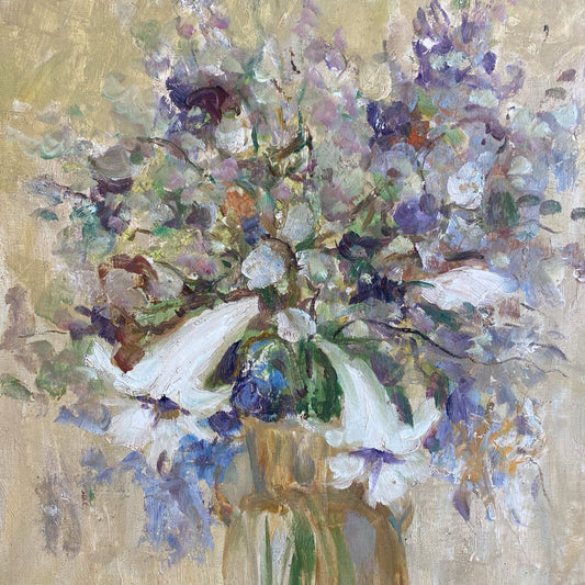 Floral Vase Oil Painting in Gilt Frame ART