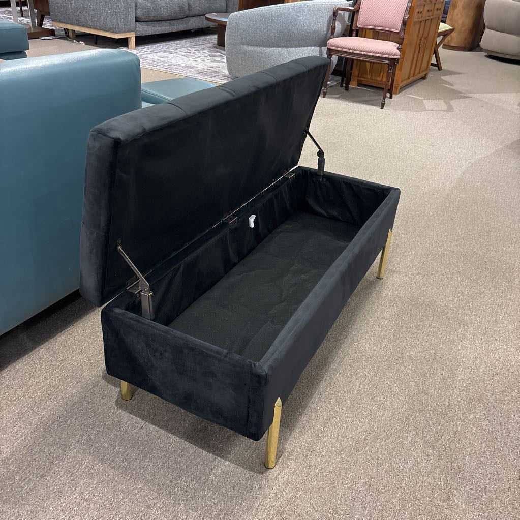 Black Velvet Tufted Bench
