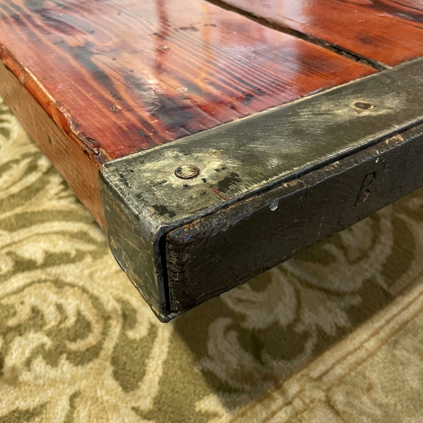 Rustic Wood + Metal Ships Hatch Coffee Table (legs do not attach)