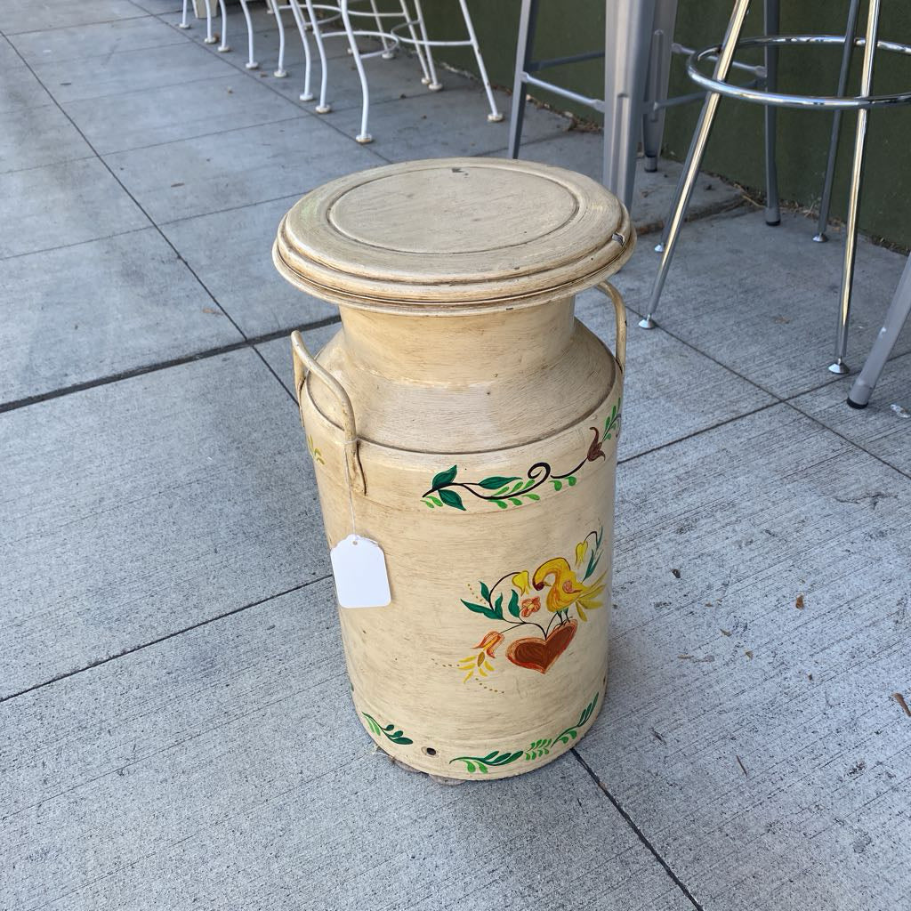 Hand Painted Floral Design Cream Milk Can SMALLS