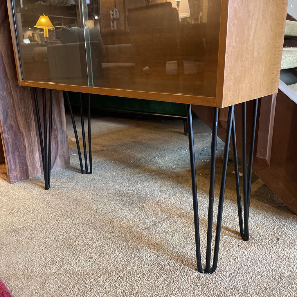 Hairpin Leg 2 Tier Glass Door Cabinet