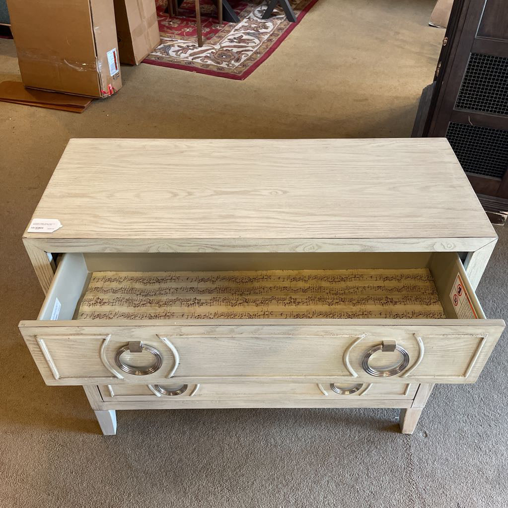 3 Drawer White Wash Chest of Drawers w Circular Pulls