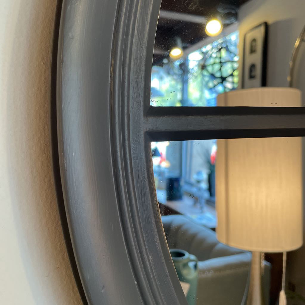 Round Grey "Wheel Spokes" Grey Mirror