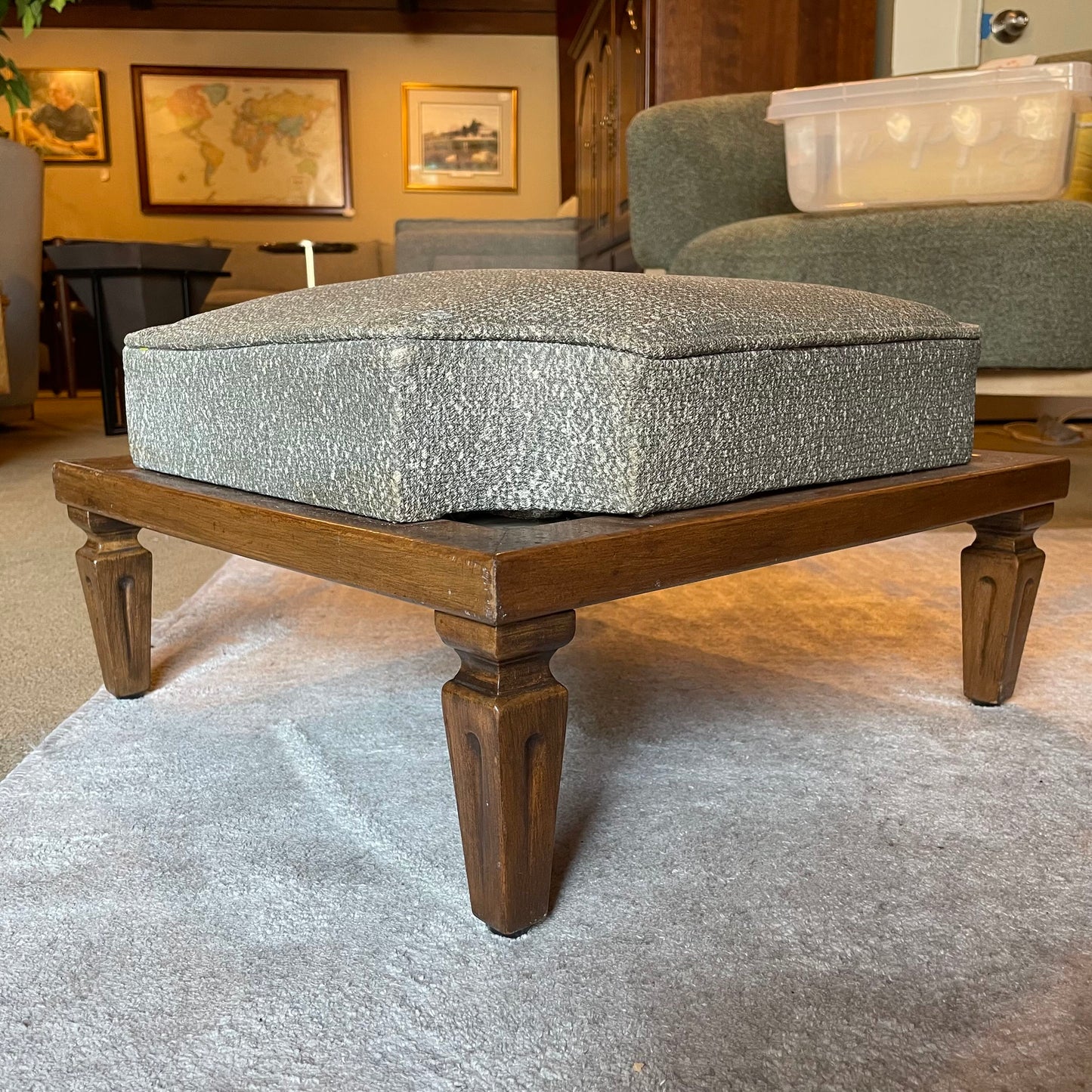 Low Square Footstool with Grey Cushion