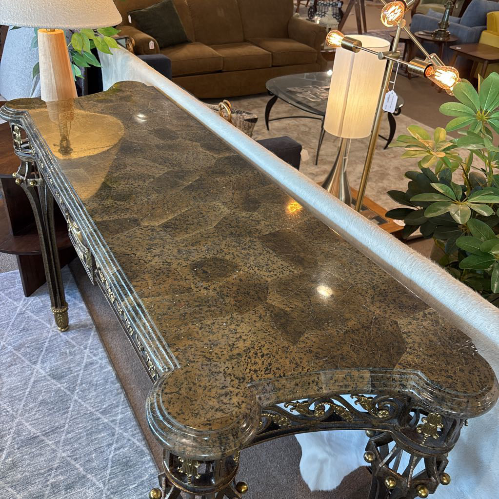 Stone Top Metal Base Console