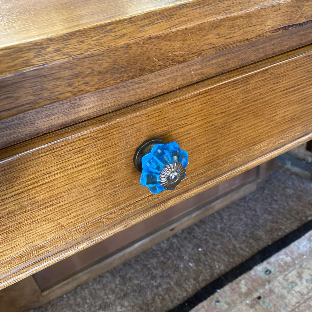 Classic Two Drawer Console w/ Clear Blue Handles C CONSOLE TABLES