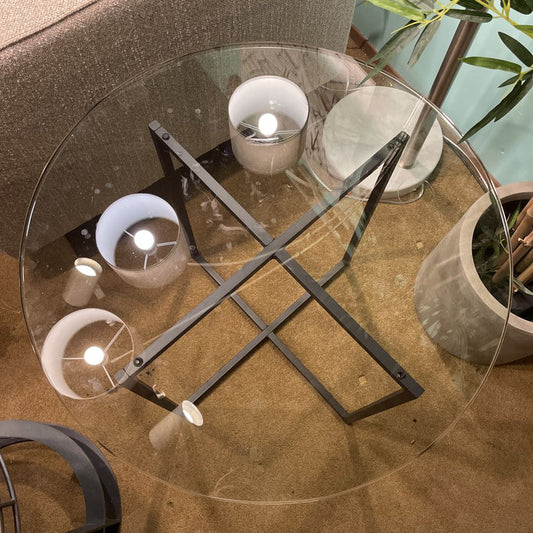 Round Glass & Metal X Base Accent Table C SIDE TABLES