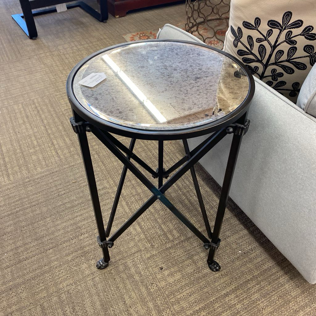 BALLARD DESIGN OLIVIA Mirrored Top Clawfoot Side Table