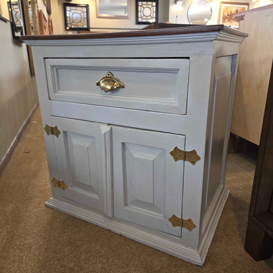 Painted White Wooden Nightstand w/ Golden Hardware