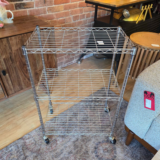 3 Tier Wire Storage Shelf with Wooden Top C BOOKSHELVES