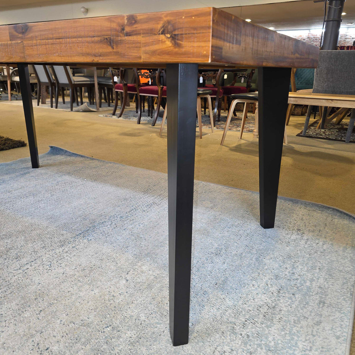 Rustic Parquet Wood Dining Table w/ Black Legs