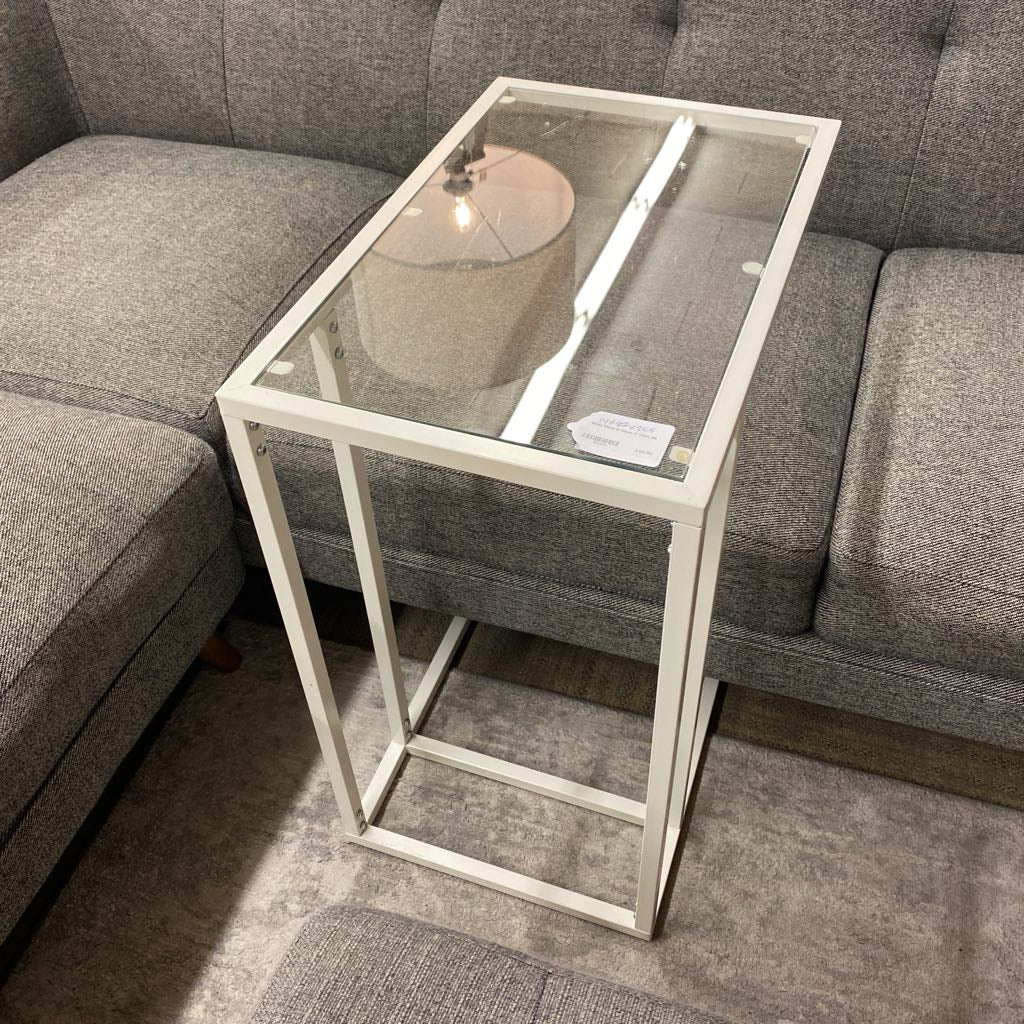 White Metal & Glass C Table C SIDE TABLES