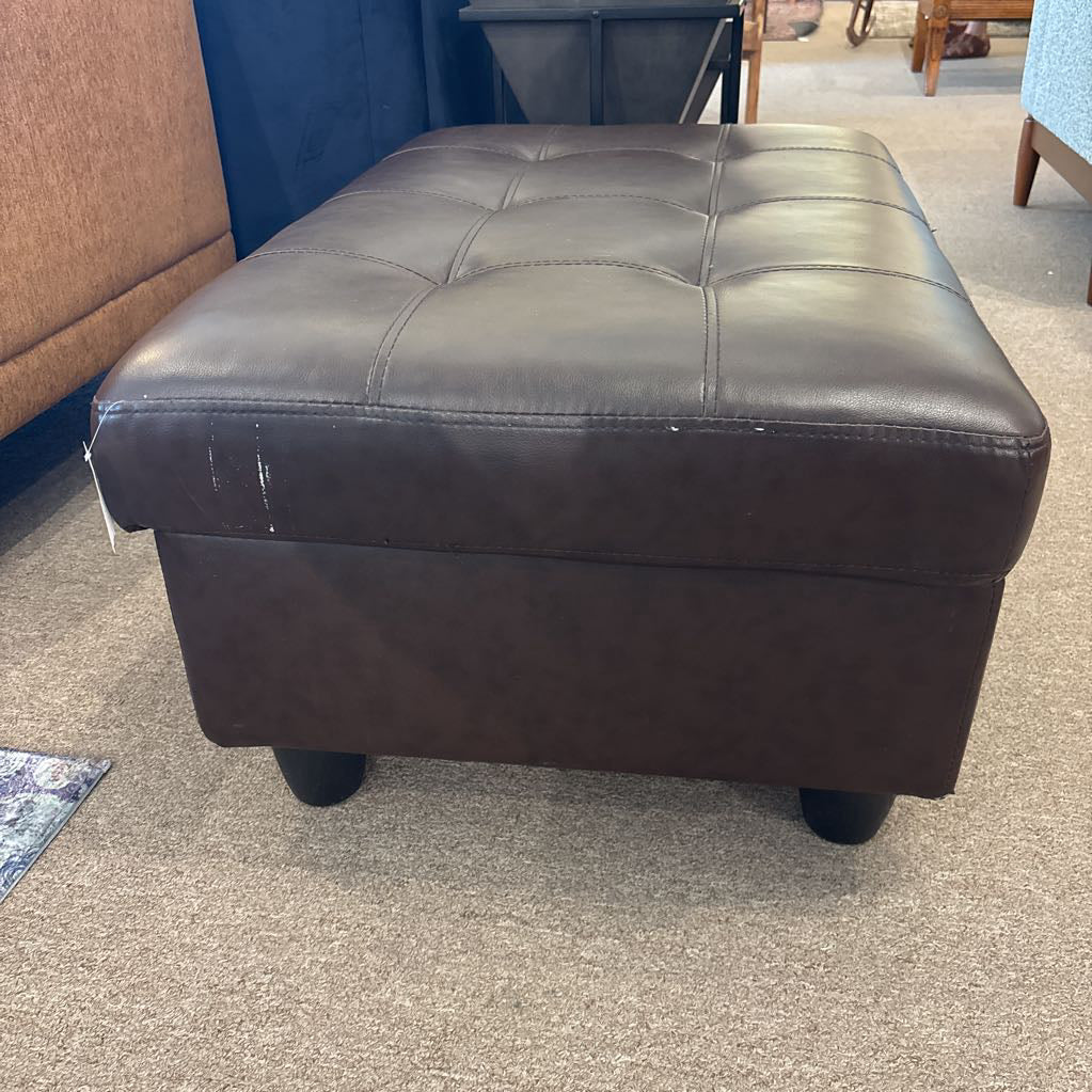 Espresso Leather Ottoman w/ Storage