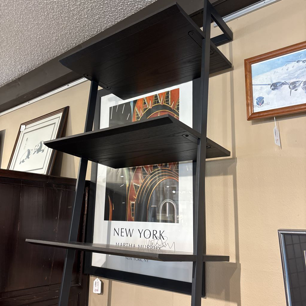 Industrial Dark Wood Leaning Bookcase
