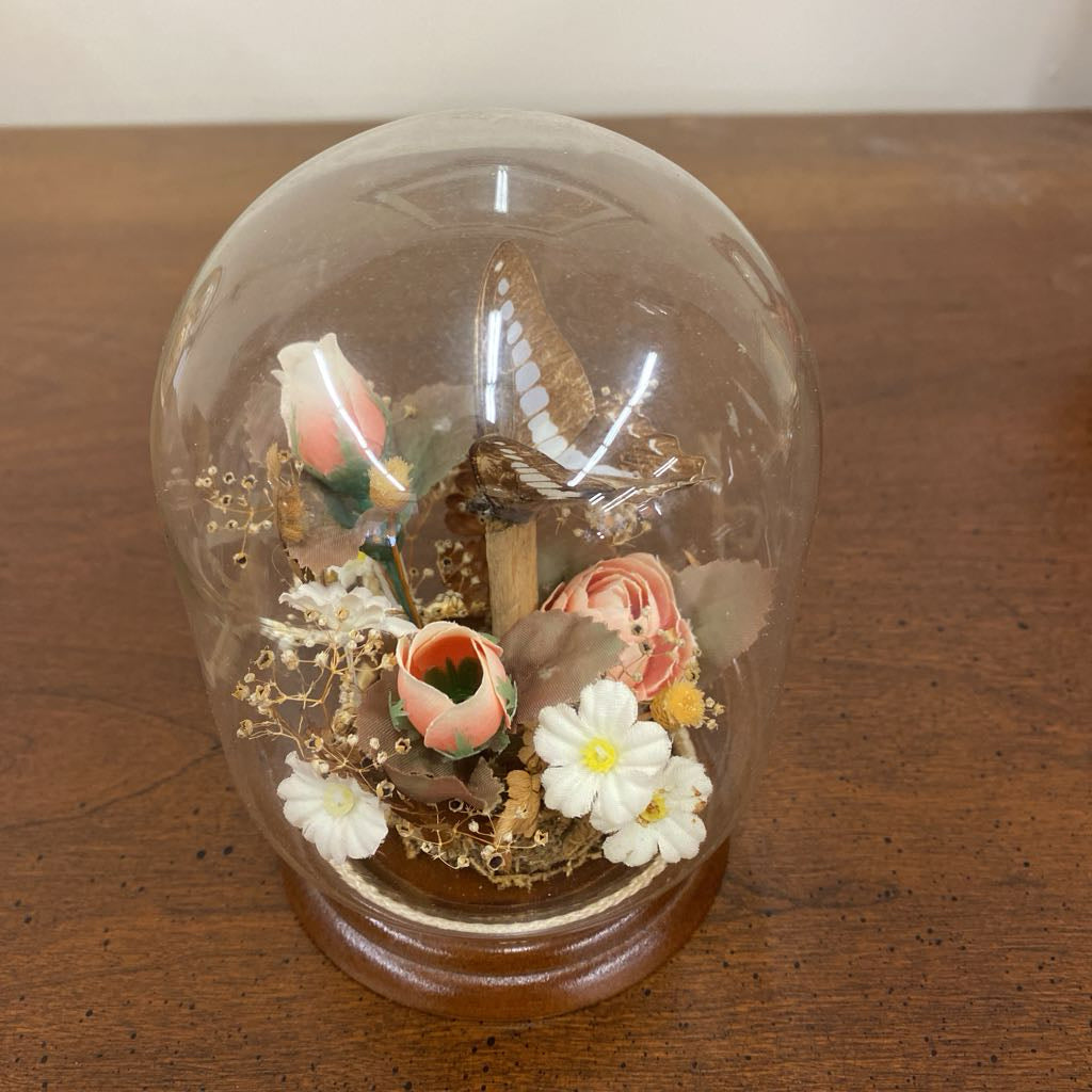 Butterfly Taxidermy w/Flowers in Glass Dome