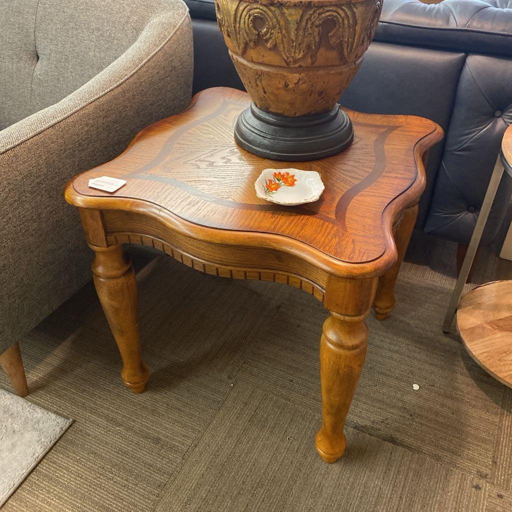 Square Scalloped Inlayed Contrasting Grain Top Side Table