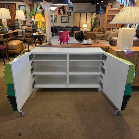 Wavy Custom Made Sculptural Green 2 Drawer Cabinet