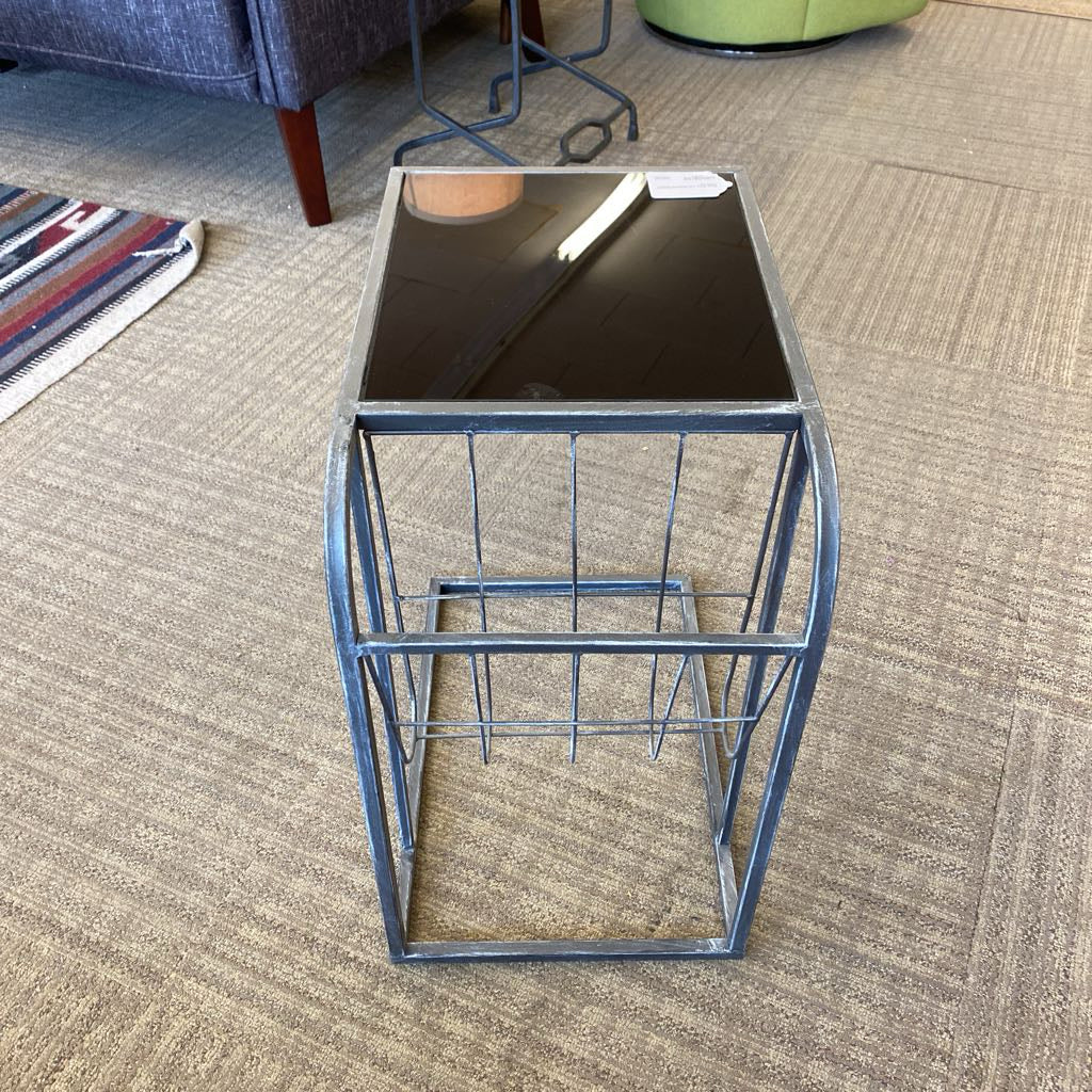 Black Glass Top Magazine Rack C Table