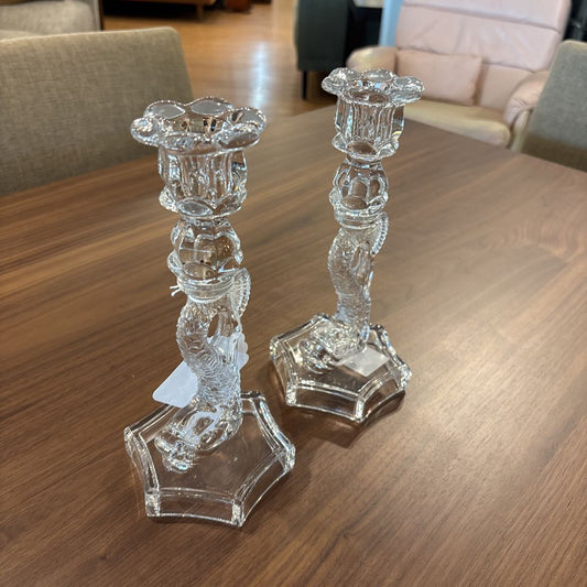 Set of 2 Glass Dolphin Candlesticks