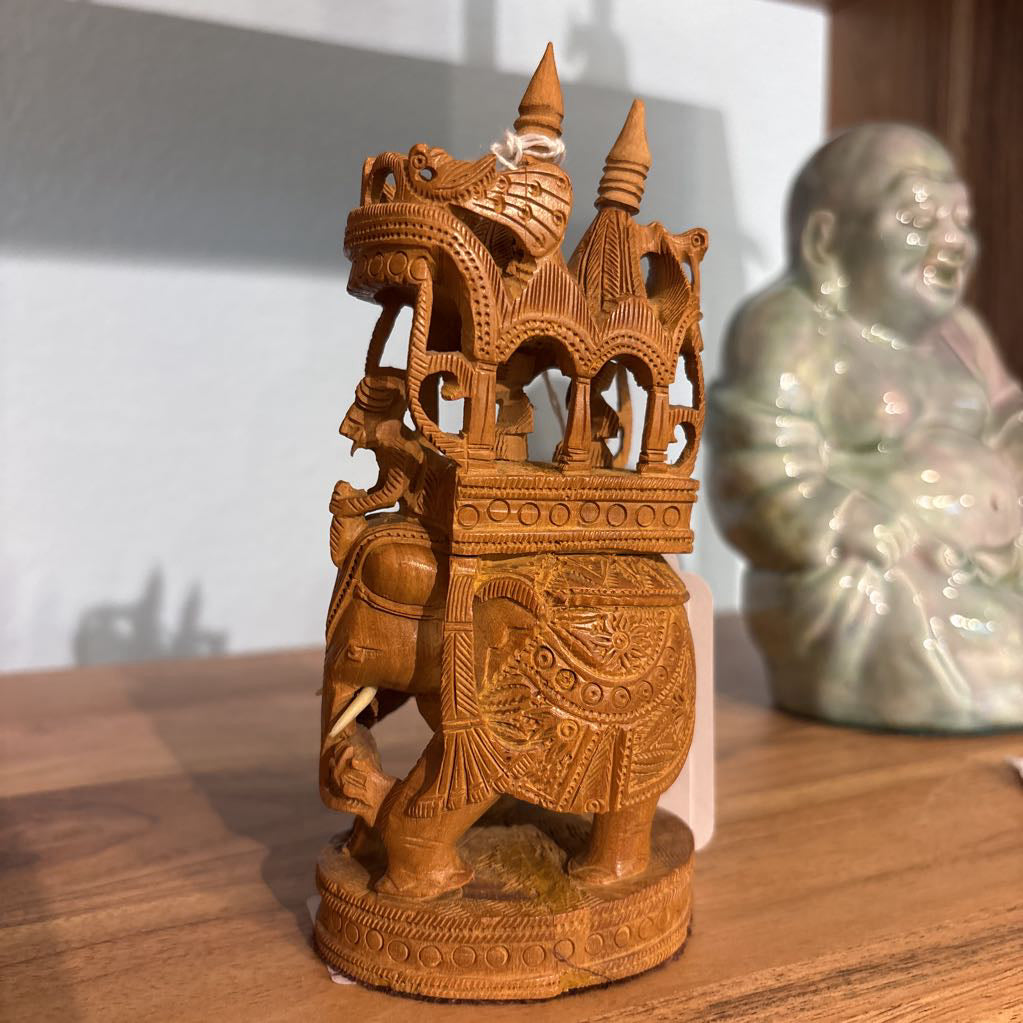 Vintage Hand Carved Wooden Elephant Figure