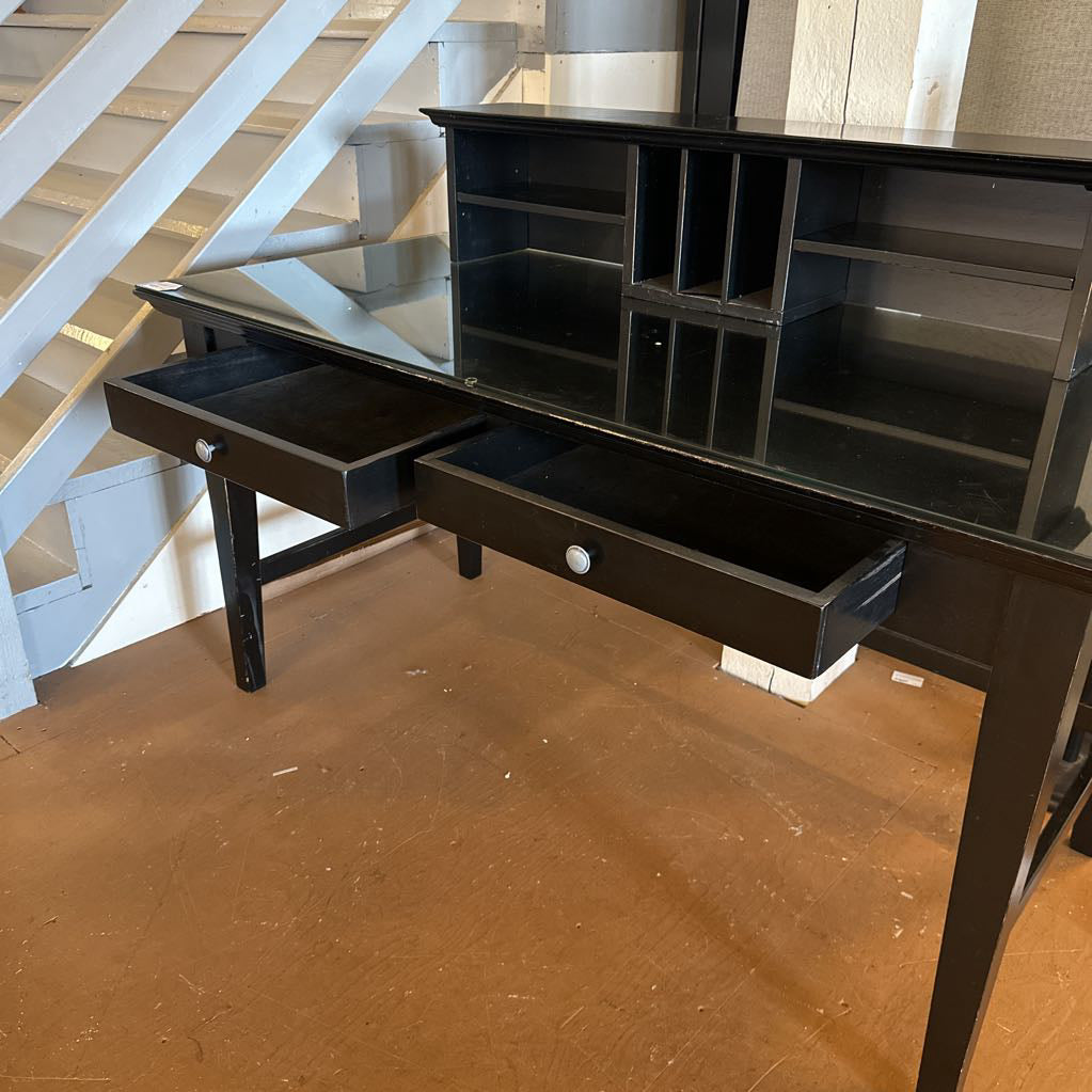 Two Drawer Black Desk W/ Glass Top And Organizer