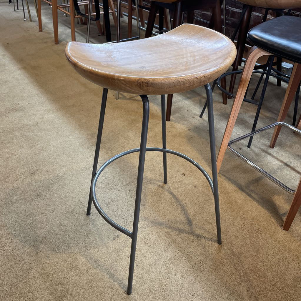 West Elm Semi Circle Seat Wooden Stool w/ Metal Legs
