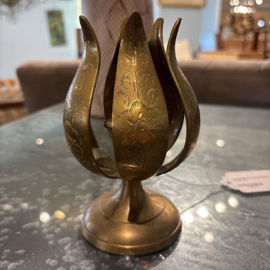 Vintage Brass Lotus Candle Holder
