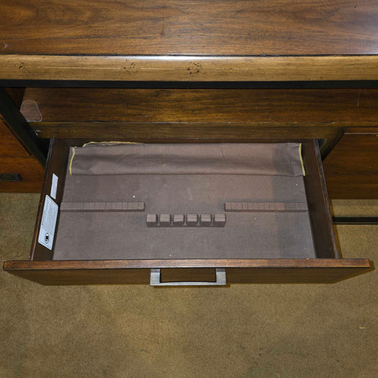 Walnut Finish & Metal Modern 4 Drawer Buffet