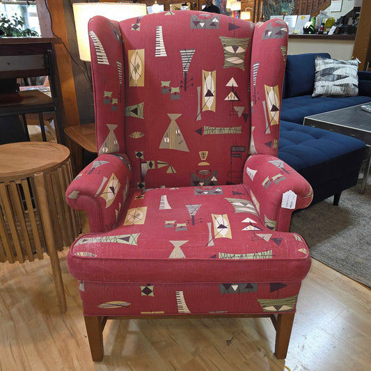 Red Wingback Retro Fabric Arm Chair AS IS