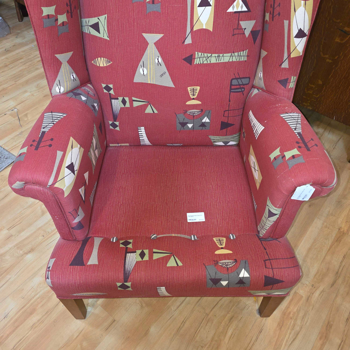 Red Wingback Retro Fabric Arm Chair AS IS