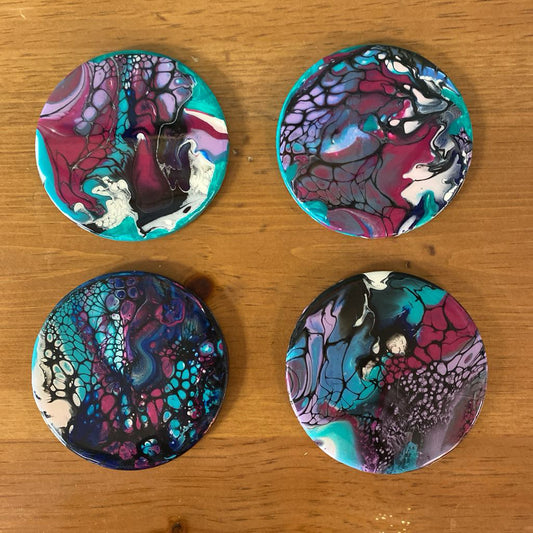 Swirly Teal & Purple Paint Coaster Set