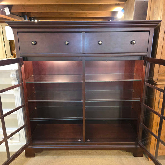 Dark Wood Paned Glass 2 Door/2 Drawer Hutch