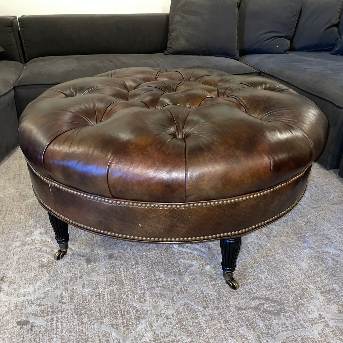 Leather Tufted Round Ottoman U OTTOMANS