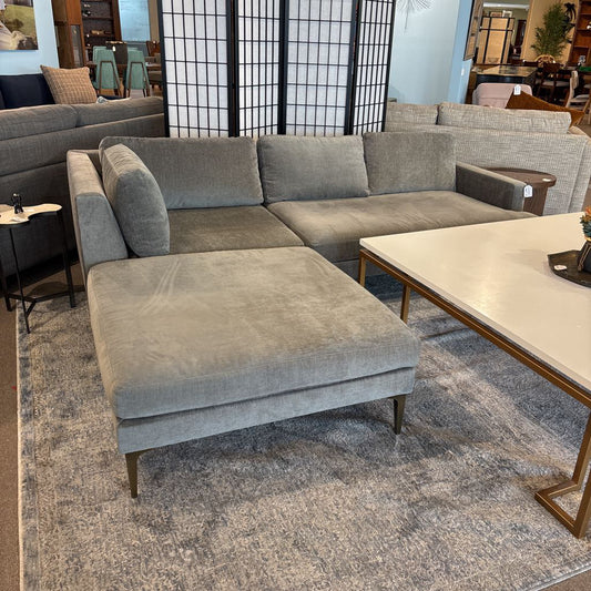 West Elm Mineral Grey LAF Sectional w/ Ottoman